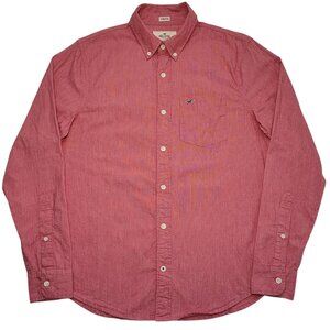 Hollister Mens Button Down Shirt Epic Flex Heather Red Medium Coastal Preppy